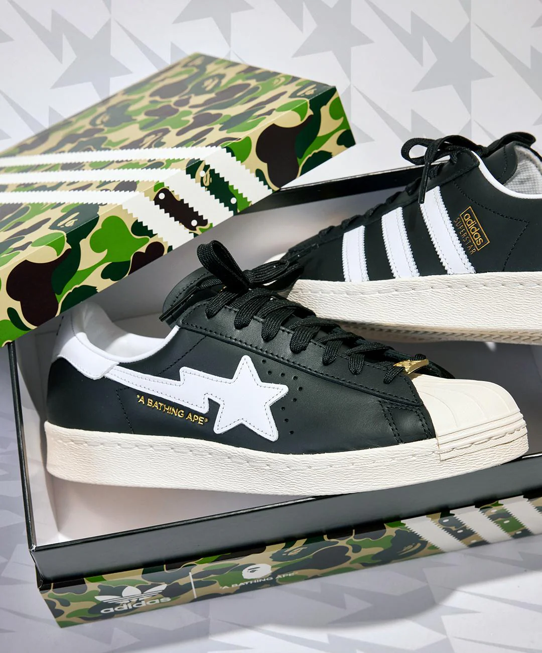 adidas Superstar 80s Bape Black White Gold (2022) - Image 5