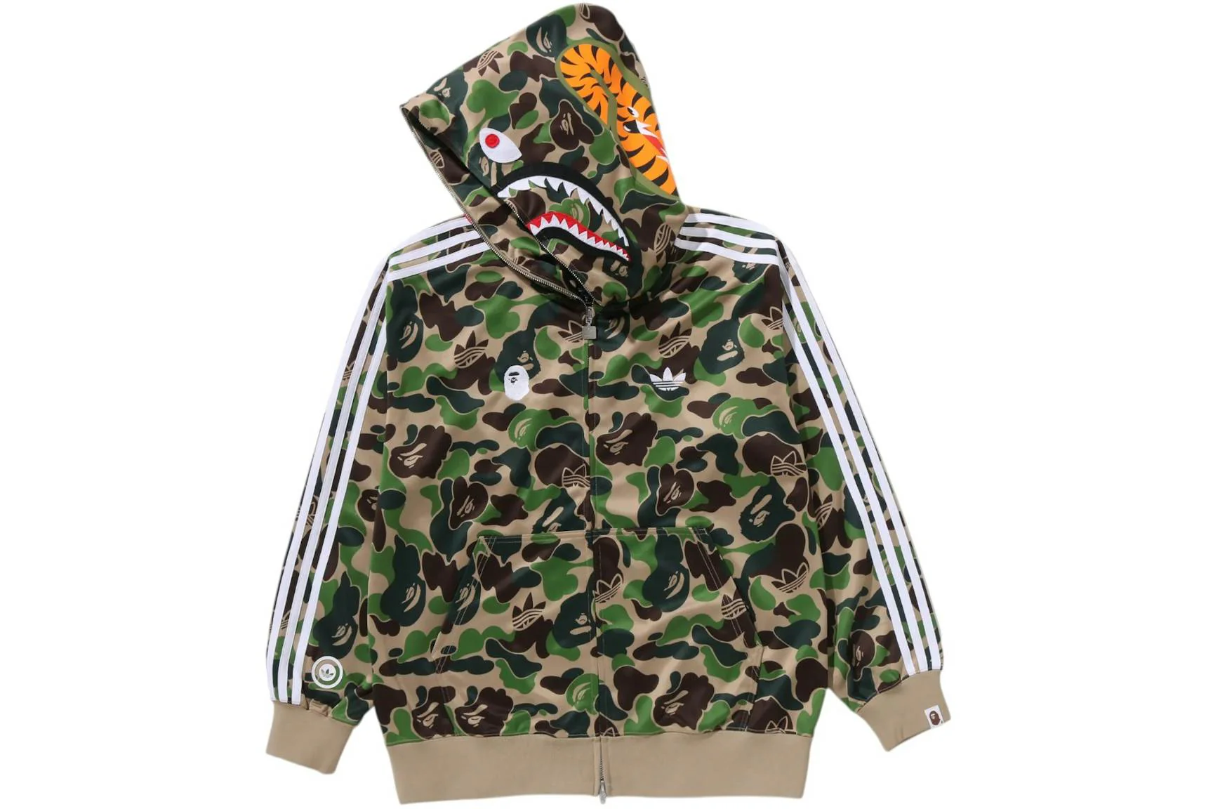 adidas x BAPE Relaxed Fit Track Camo Shark Full Zip Hoodie Green - Image 2