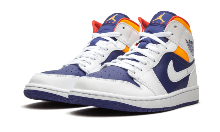 Air Jordan 1 Mid White Laser Orange Deep Royal Blue - Image 2