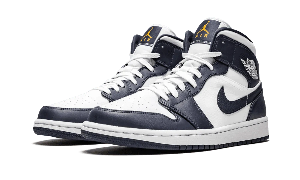 Nike Air Jordan 1 Mid White Metallic Gold Obsidian - Image 2