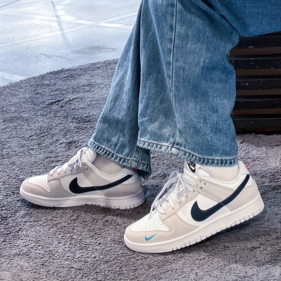 Nike Dunk Low White Grey Navy Aqua Mini Swoosh - Image 6
