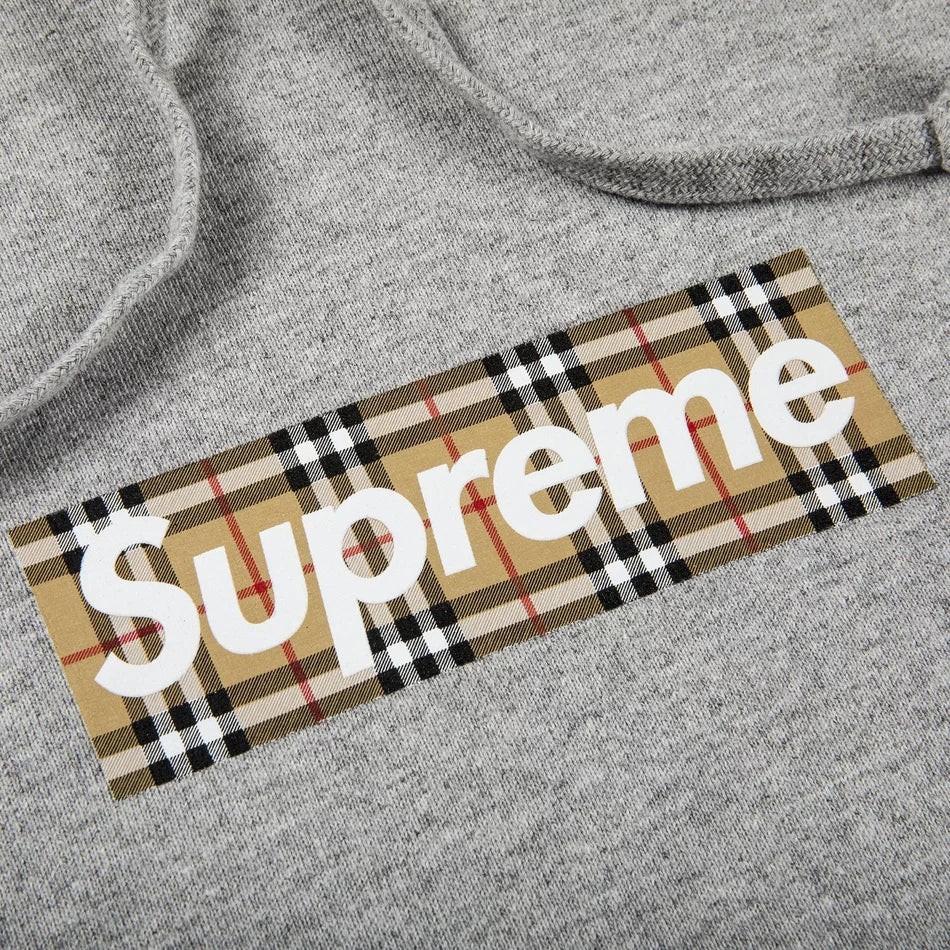 Supreme Burberry Box Logo Hooded Sweatshirt Heather Grey - Image 2