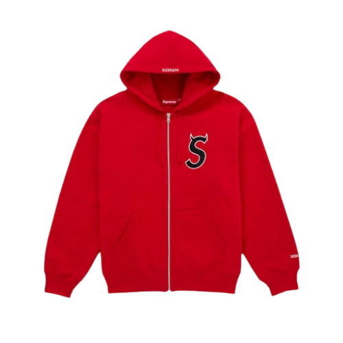 Supreme Devil S Logo Zip Up Hooded Sweatshirt Red