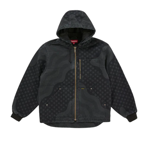 Supreme Flag Quilted Hooded Work Jacket Black