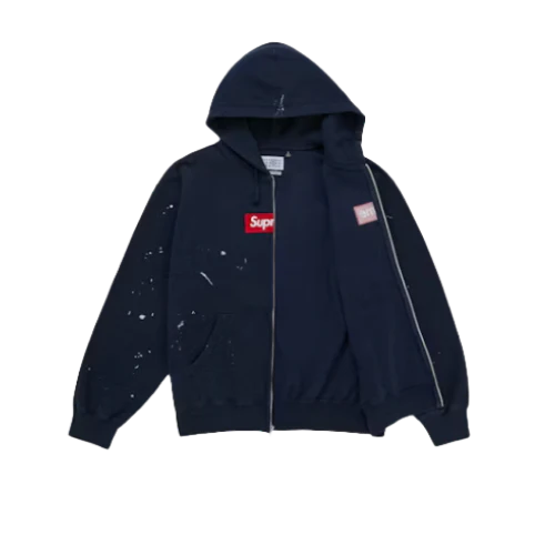 Supreme MM6 Maison Margiela Box Logo Zip Up Hooded Sweatshirt Navy - Image 2