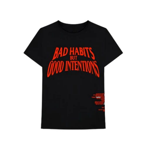 Vlone x NAV Bad Habits Good Intentions Tee Black - Image 2